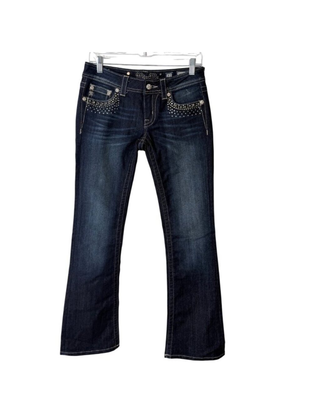 Miss Me Womens Size 27 Bootcut Jeans Dark Wash Buckle JE5454B4R Studded Pocket - Picture 2 of 10